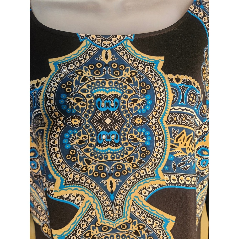 INC International Concepts Paisley Medallion Rhinestone Shift Dress Black Blue L - Picture 5 of 6